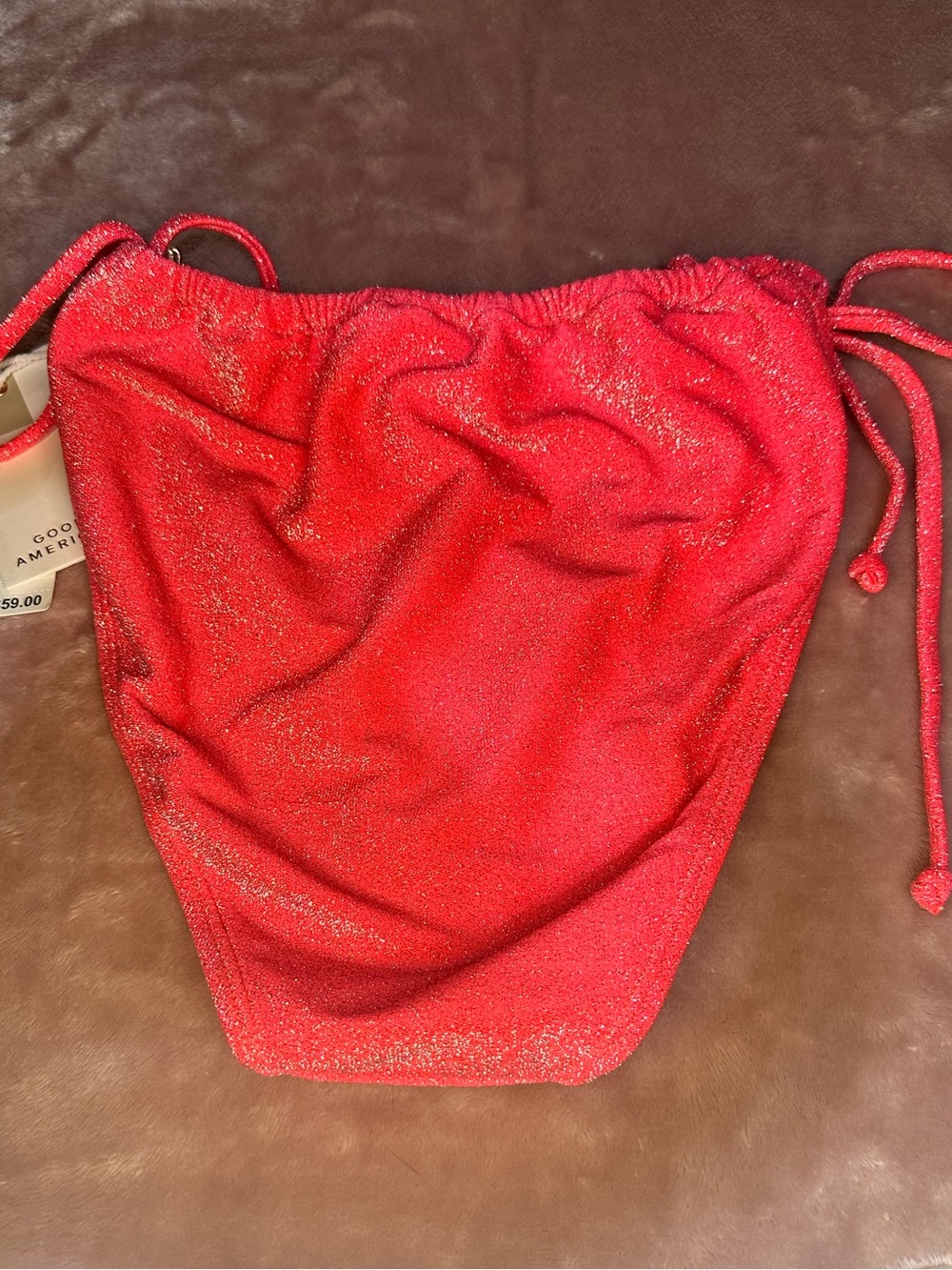 GOOD AMERICAN SPARKLE TINY TIES
BOTTOM (FIERY CORAL) NWT SIZE 4 (XL) - Picture 4 of 5